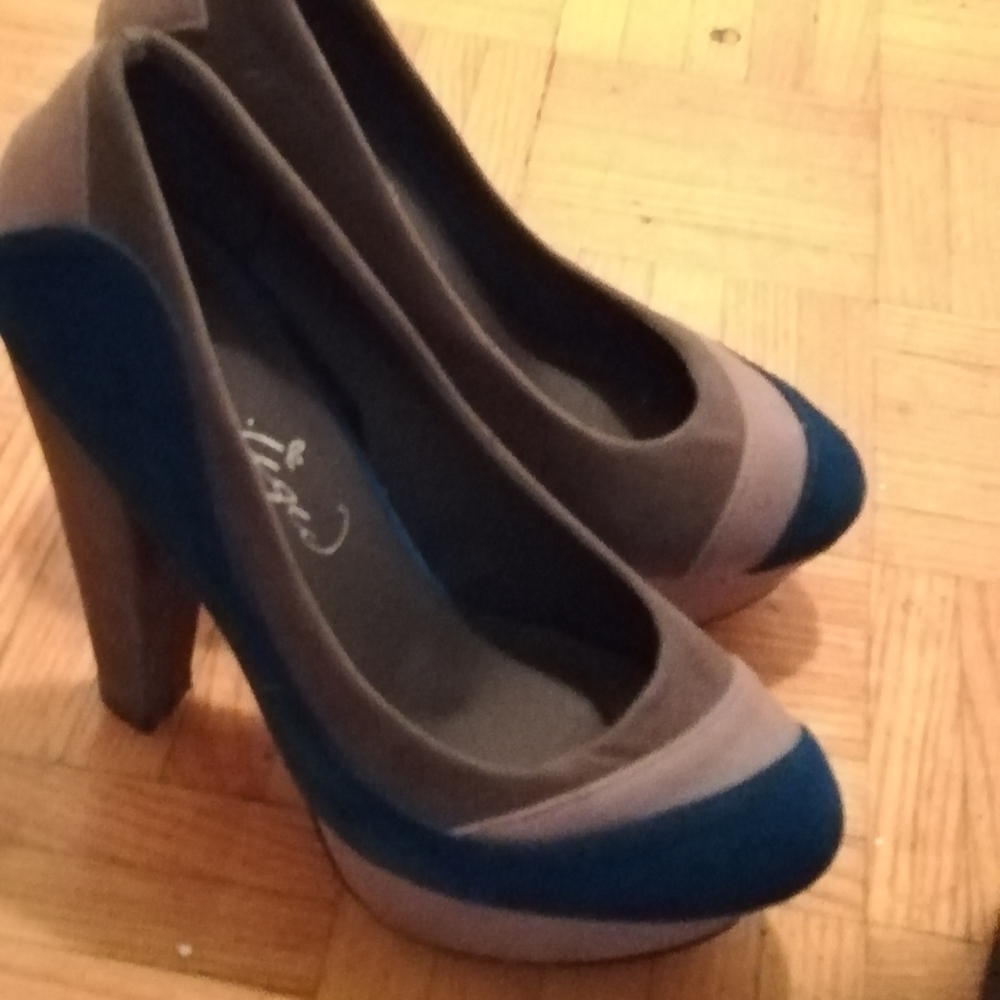Grey and blue pumps